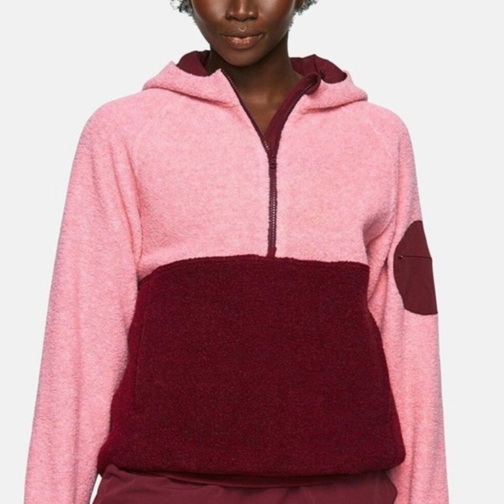 Outdoor Voices Megafleece Pink and Burgundy Half-Zip Hoodie